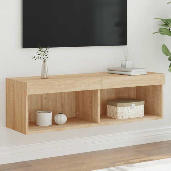 vidaXL Tv-b&auml;nk med LED-belysning sonoma-ek 100x30x30 cm