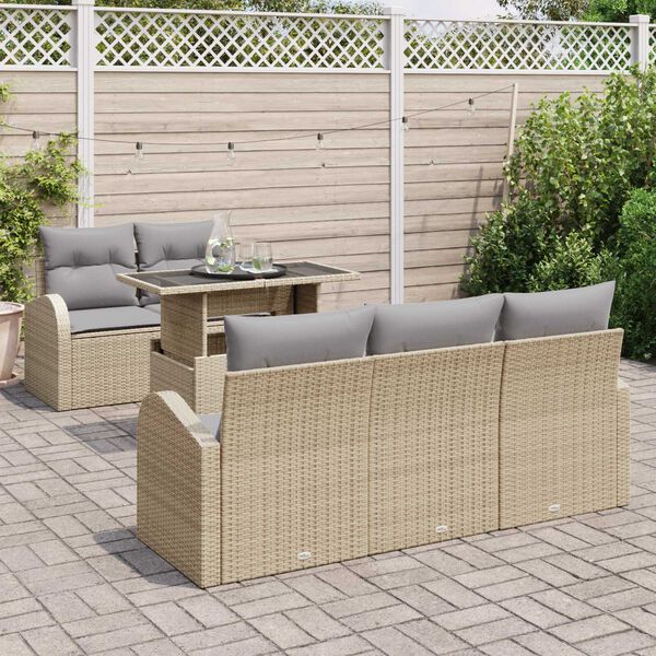vidaXL Tr&auml;dg&aring;rdsoffset med kudde 6 pcs Beige konstrotting