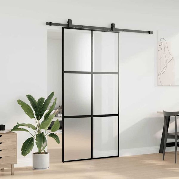 vidaXL Skjutd&ouml;rr med beslag svart 102,5x205 cm h&auml;rdat glas