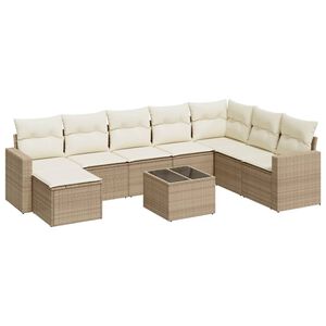 vidaXL Soffgrupp f&ouml;r tr&auml;dg&aring;rden med dynor 9 delar beige konstrotting