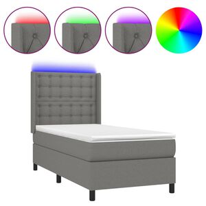 vidaXL Rams&auml;ng med madrass & LED m&ouml;rkgr&aring; 90x190 cm tyg
