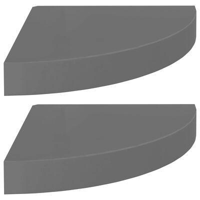 vidaXL Svävande hörnhyllor 2 st grå högglans 25x25x3,8 cm MDF
