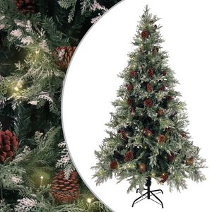 vidaXL Belyst julgran med kottar gr&ouml;n&vit 195 cm PVC&PE