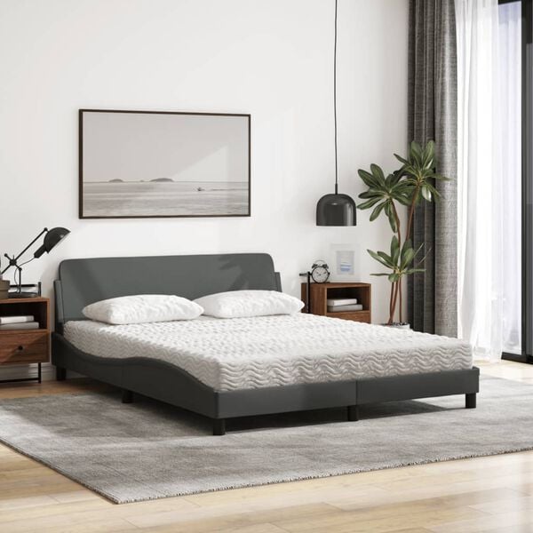 vidaXL Bed with Mattress "Dover" Dark Grey 160x200 cm Fabric