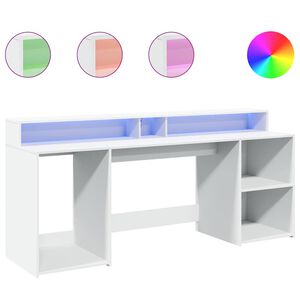 vidaXL Skrivbord med LED-lampor vit 200x55x91 cm konstruerat tr&auml;
