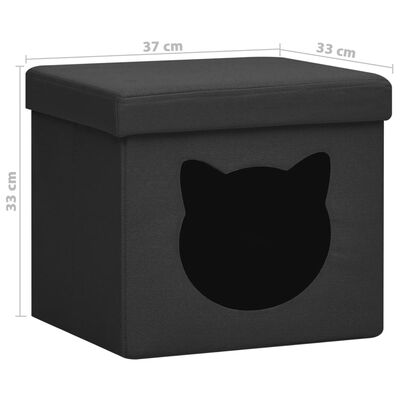 vidaXL Hopfällbar förvaringspall svart tyg kattmotiv