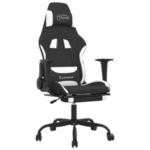 vidaXL Gamingstol med fotst&ouml;d svart och vit tyg