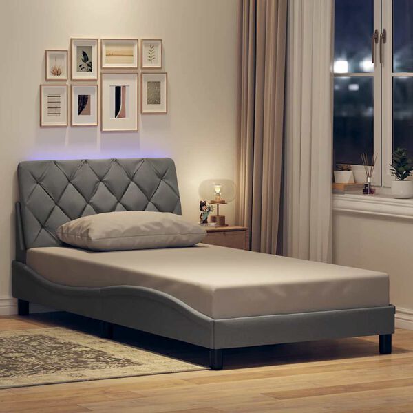 vidaXL Bed Frame with LED without Mattress Light Grey 100x200 cm Fabric