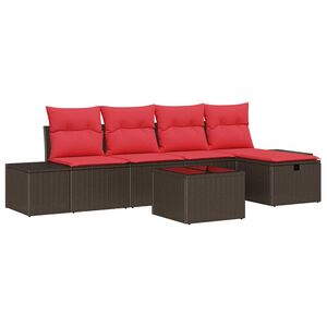 vidaXL Tr&auml;dg&aring;rdsoffset med kudde 6 pcs Brun konstrotting