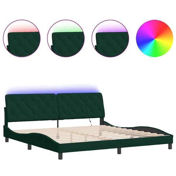 vidaXL Bed Frame with LED without Mattress Dark Green 200x200 cm Velvet