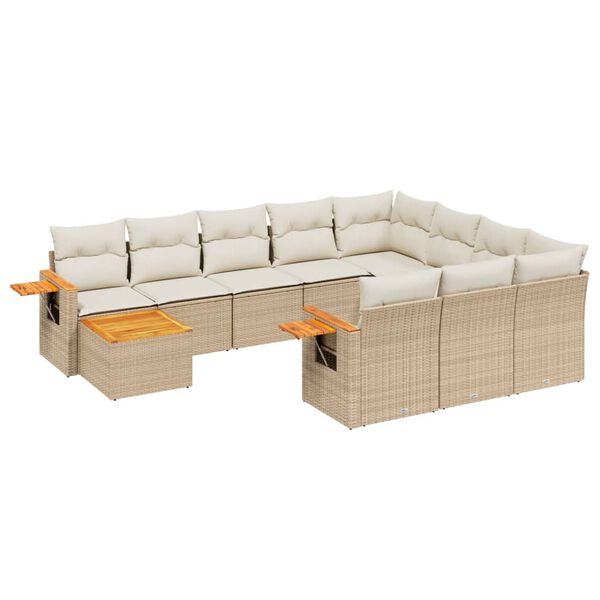 vidaXL Loungegrupp f&ouml;r tr&auml;dg&aring;rden m. dynor 11 delar beige konstrotting