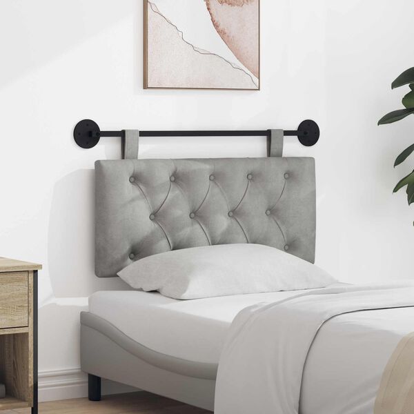 vidaXL H&auml;ngande Huvudgavel V&auml;ggmonterad Ljusgr&aring; 90 x 55 x 7 cm Sammet