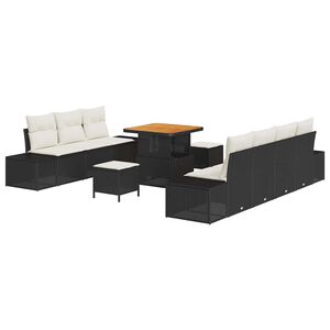 vidaXL Tr&auml;dg&aring;rdsoffset 10 st 9-Antal sittplatser Svart Poly rattan