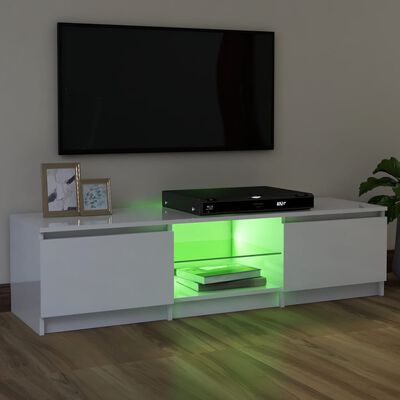 vidaXL TV-bänk med LED-belysning vit högglans 120x30x35,5 cm