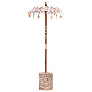 vidaXL Balinesiskt paraply med bas Kr&auml;m 95 x 95 x 260 cm Bomull