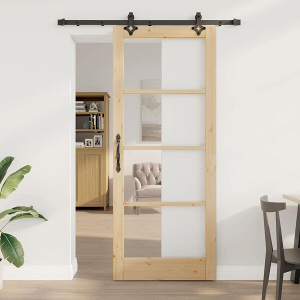 vidaXL Skjutd&ouml;rr Naturf&auml;rg 86 x 211 cm Massivt talltr&auml; och glas