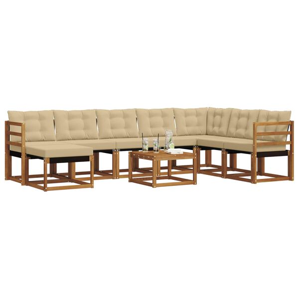 vidaXL Utomhussoffset med kudde 9 pcs Naturlig och Beige