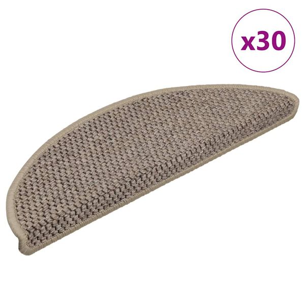 vidaXL Trappmattor sj&auml;lvh&auml;ftande sisal-look 30 st 56x17x3 cm m&ouml;rkbeige
