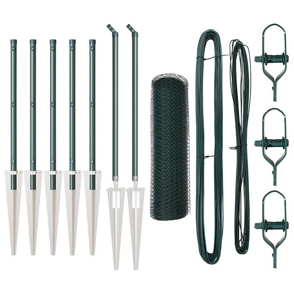 vidaXL Staket med stolpar Grön 0.5 x 10 m PVC-belagd stål