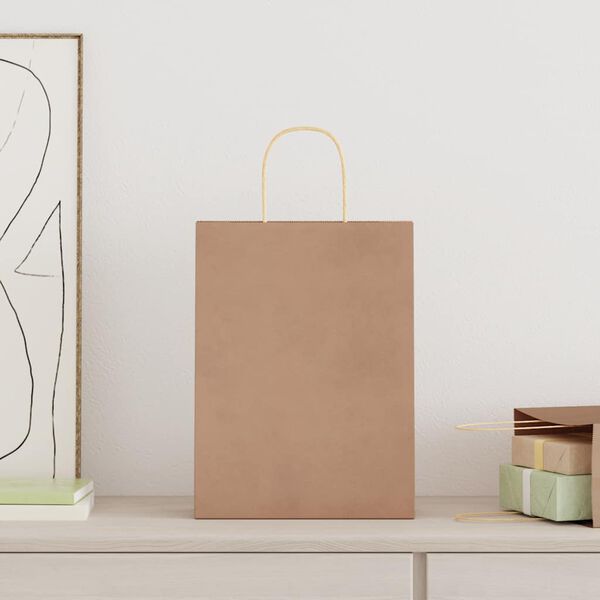vidaXL Papperspåsar 50 st med handtag brun 26x12x35 cm