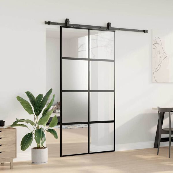 vidaXL Skjutd&ouml;rr med beslag svart 102,5x205 cm h&auml;rdat glas