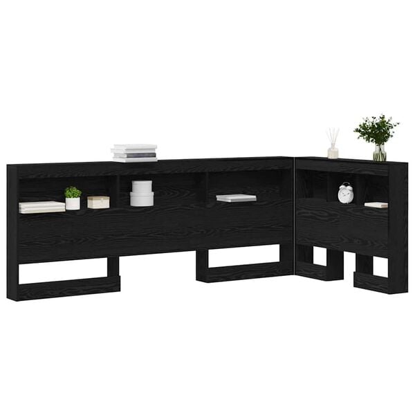 vidaXL F&ouml;rvaringshuvudgavel med hylla Svart Ek 100 cm Konstruerat tr&auml;