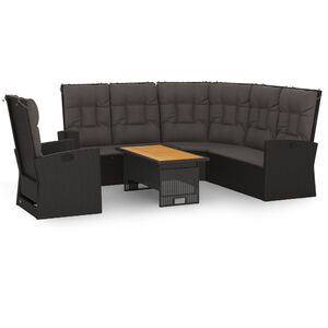 vidaXL Loungegrupp f&ouml;r tr&auml;dg&aring;rden med dynor 3 delar svart konstrotting