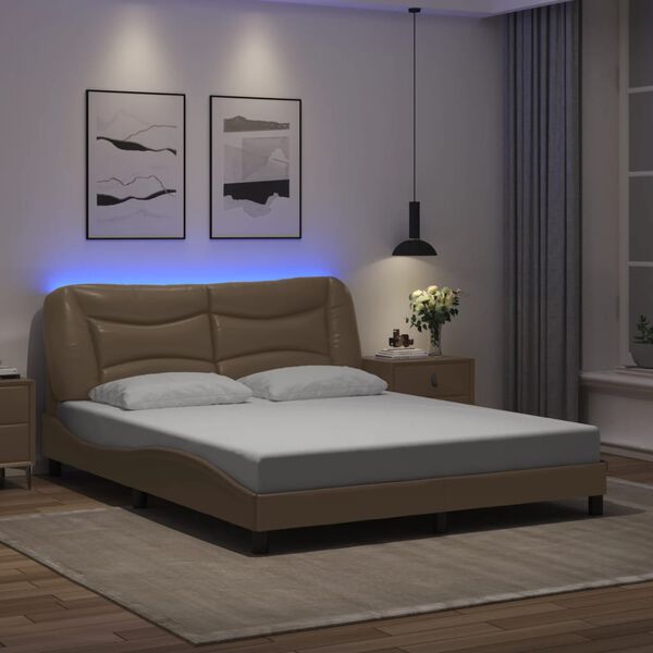 vidaXL Bed Frame with LED without Mattress "Hvar" Cappuccino 160x200 cm