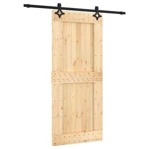 vidaXL Skjutd&ouml;rr Naturlig och svart 90 x 210 cm Massiv furutr&auml;d&ouml;rr