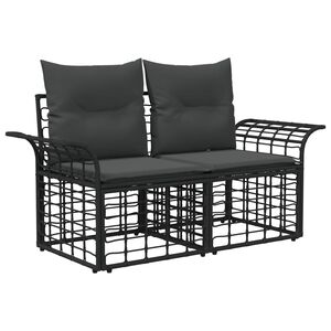 vidaXL Ute-Loveseat med kudde 2 pcs Svart och M&ouml;rkgr&aring; konstrotting