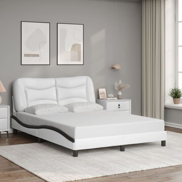 vidaXL Bed Frame with LED without Mattress "Hvar" White and Black 140x190 cm
