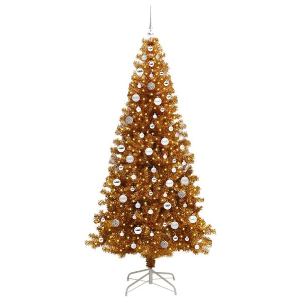 vidaXL Julgran med 300 LED-lampor med stativ Guld 210 cm PET