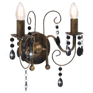 vidaXL V&auml;gglampa med p&auml;rlor antik svart 2 x E14-gl&ouml;dlampor