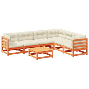 vidaXL Soffgrupp för trädgården med dynor 7 delar vaxbrun massiv furu