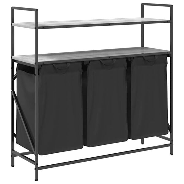 vidaXL Tvättkorg 3 fack med hyllor grå sonoma