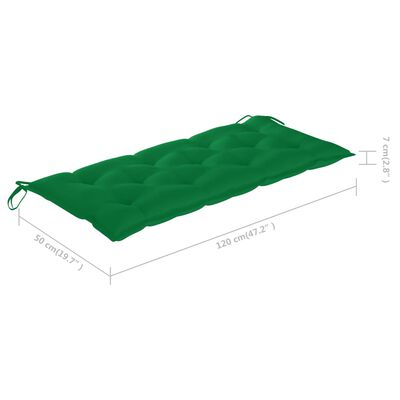 vidaXL Trädgårdsbänk med grön dyna 120 cm massiv teak