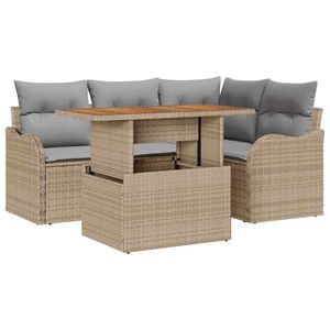 vidaXL Tr&auml;dg&aring;rdsoffset med lagring 5 pcs Beige Poly rattan