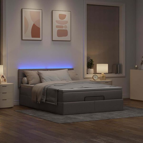 vidaXL Ottoman s&auml;ng med madrass och LED-lampor taupe 140x190 cm tyg