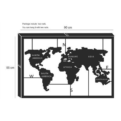 Homemania Väggdekoration World Map 90x55 cm svart metall