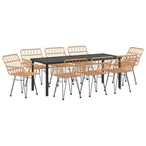 vidaXL Tr&auml;dg&aring;rdsm&ouml;belset 9 pcs Brun Pulverlackerat st&aring;l