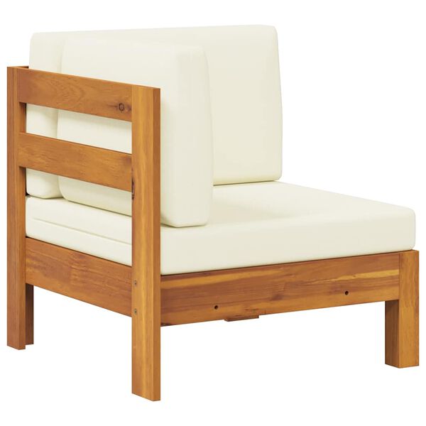 vidaXL H&ouml;rnsits med gr&auml;ddvita dynor massivt akaciatr&auml;