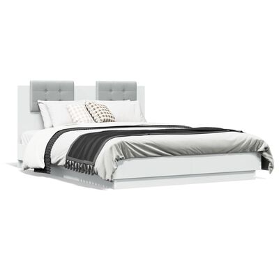 vidaXL Sängram med huvudgavel och LEDs vit 140x190 cm
