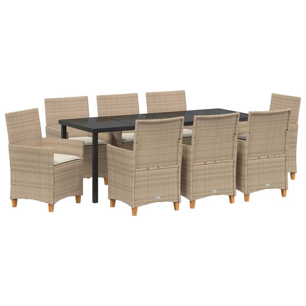 vidaXL Tr&auml;dg&aring;rdsm&ouml;belset 9 pcs Beige konstrotting