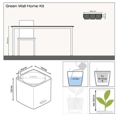 LECHUZA Blomkrukor 3 st Green Wall Home Kit vit