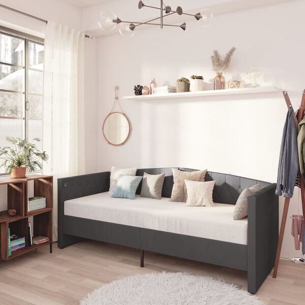 vidaXL Dagb&auml;dd med madrass USB m&ouml;rkgr&aring; sammet 90x200 cm