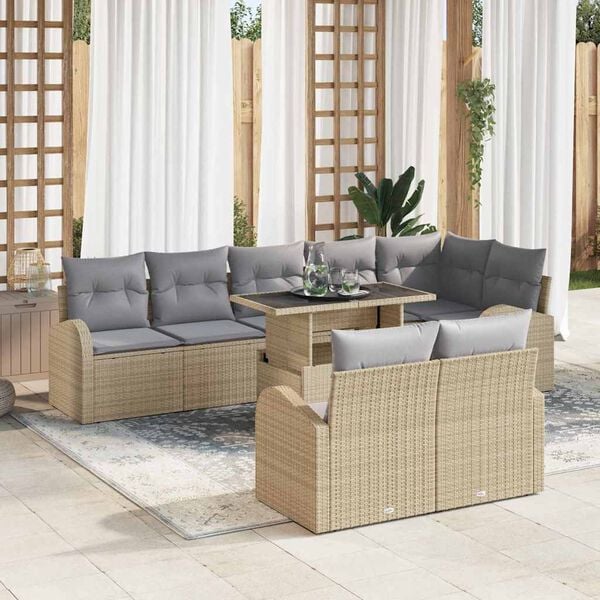 vidaXL Tr&auml;dg&aring;rdsoffset med kudde med lagring 9 pcs Beige Poly rattan