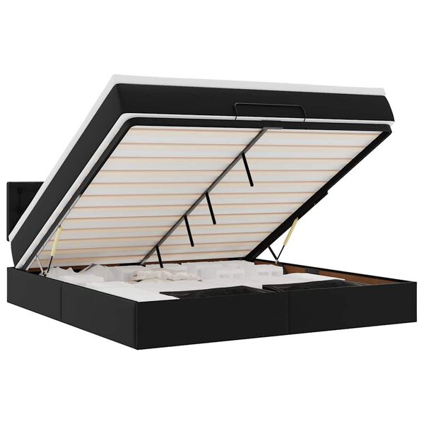 vidaXL Ottomansk s&auml;ng med madrasser&LEDs svart 180x200cm konstl&auml;der