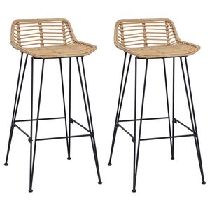 vidaXL Barpall 2 st Naturlig 44 x 45 x 76 cm Rattan och St&aring;l