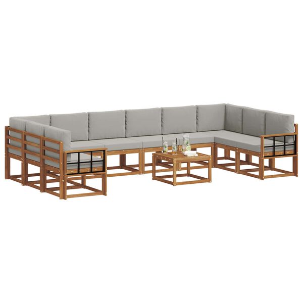 vidaXL Utomhussoffset med kudde 11 pcs Naturlig och Ljus Gr&aring;