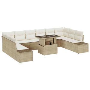 vidaXL Tr&auml;dg&aring;rdsoffset med kudde med lagring 11 pcs beige och gr&auml;ddvit